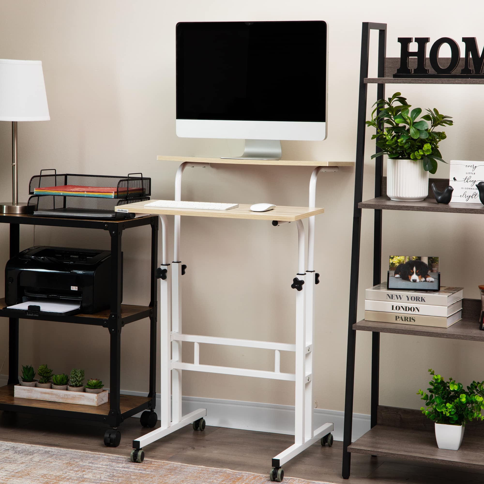 Mind Reader Woodland Collection White Adjustable Mobile Sit & Stand Laptop Desk